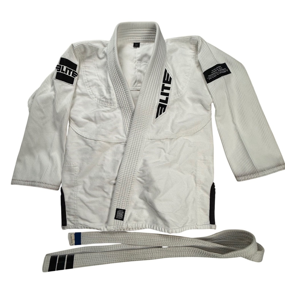 Elite Sports BJJ Gi‎ Jacket White Technical Fightwear Size C1 with White Belt